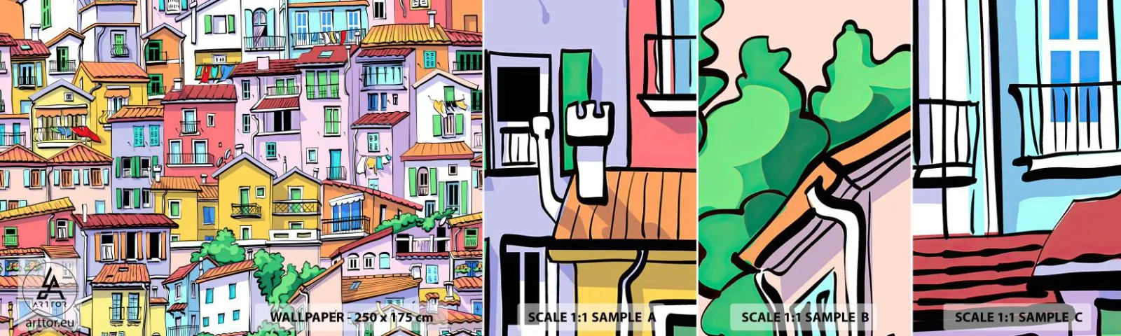 Fototapeta Próbka Samoprzylepna Deluxe Sticker - Wesołe miasto - Miasto, Kamienice, Domy - 100x30 cm