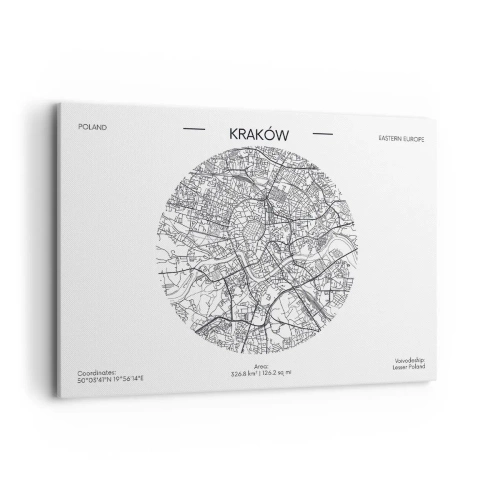 Obraz na płótnie - Mapa Krakowa w minimalistycznym stylu - 100x70cm - Anatomia Krakowa - Nowoczesna dekoracja ścienna do salonu, kuchni i sypialni ARTTOR