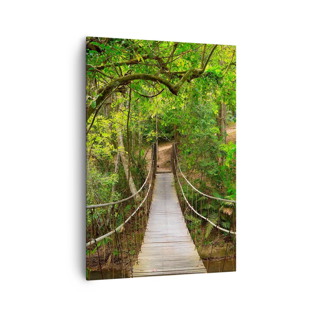 Obraz na płótnie - Wiszący most w otoczeniu zielonego lasu deszczowego - 70x100cm - Bo w ogrodzie rośnie pnącze - Nowoczesna dekoracja ścienna do salonu i sypialni ARTTOR