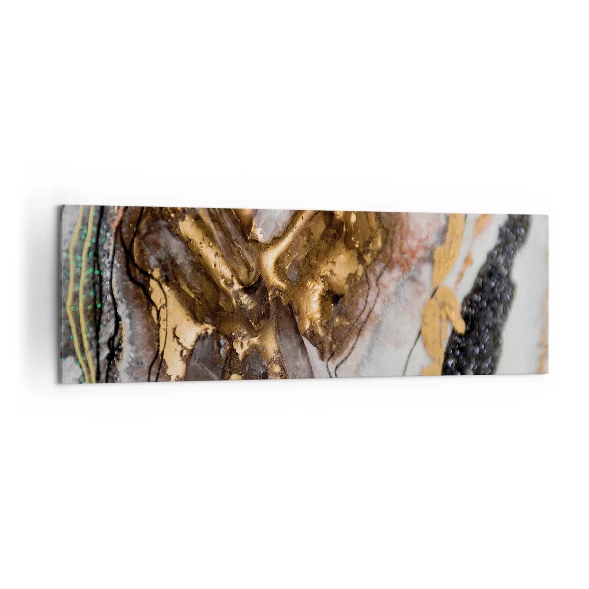 Obraz na płótnie - Abstrakcyjna kompozycja z elementami złota i kryształów - 160x50cm - Żywioł ziemi - Nowoczesna dekoracja ścienna do salonu i sypialni ARTTOR