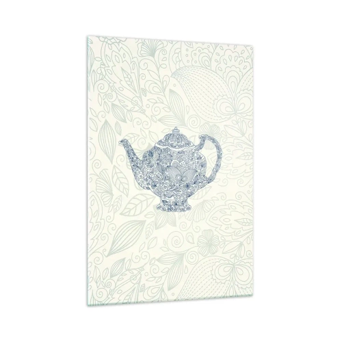 Obraz na szkle - Dekoracyjny rysunek imbryka z ornamentami w niebieskim kolorze - 70x100cm - Herbaty czar - Nowoczesna dekoracja ścienna do salonu i sypialni ARTTOR