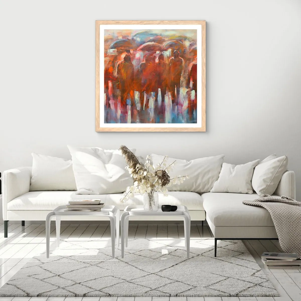 Plakat w ramie jasny dąb - Równi w deszczu i mgle - 40x40 cm