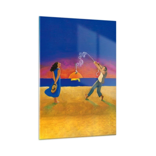 Obraz na szkle - Kolorowa abstrakcja z parą na plaży o zachodzie słońca - 50x70cm - Więcej niż gwiazdka z nieba - Nowoczesna dekoracja ścienna do salonu, kuchni i sypialni ARTTOR