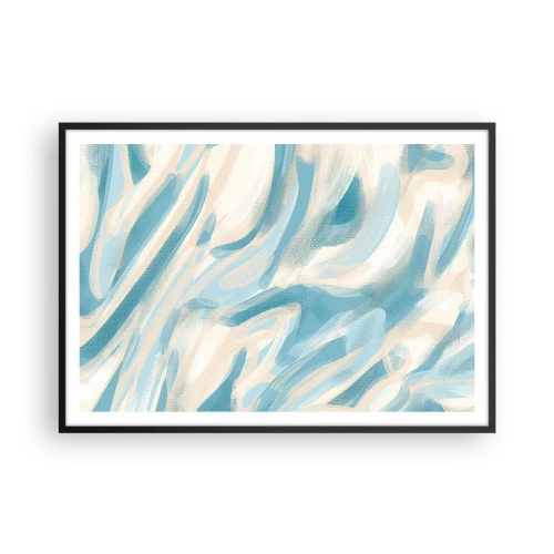 Plakat w czarnej ramie - Abstrakcyjne błękitne smugi na jasnym tle - 100x70cm - Wiosenne powiewy - Nowoczesna dekoracja ścienna do salonu i sypialni ARTTOR