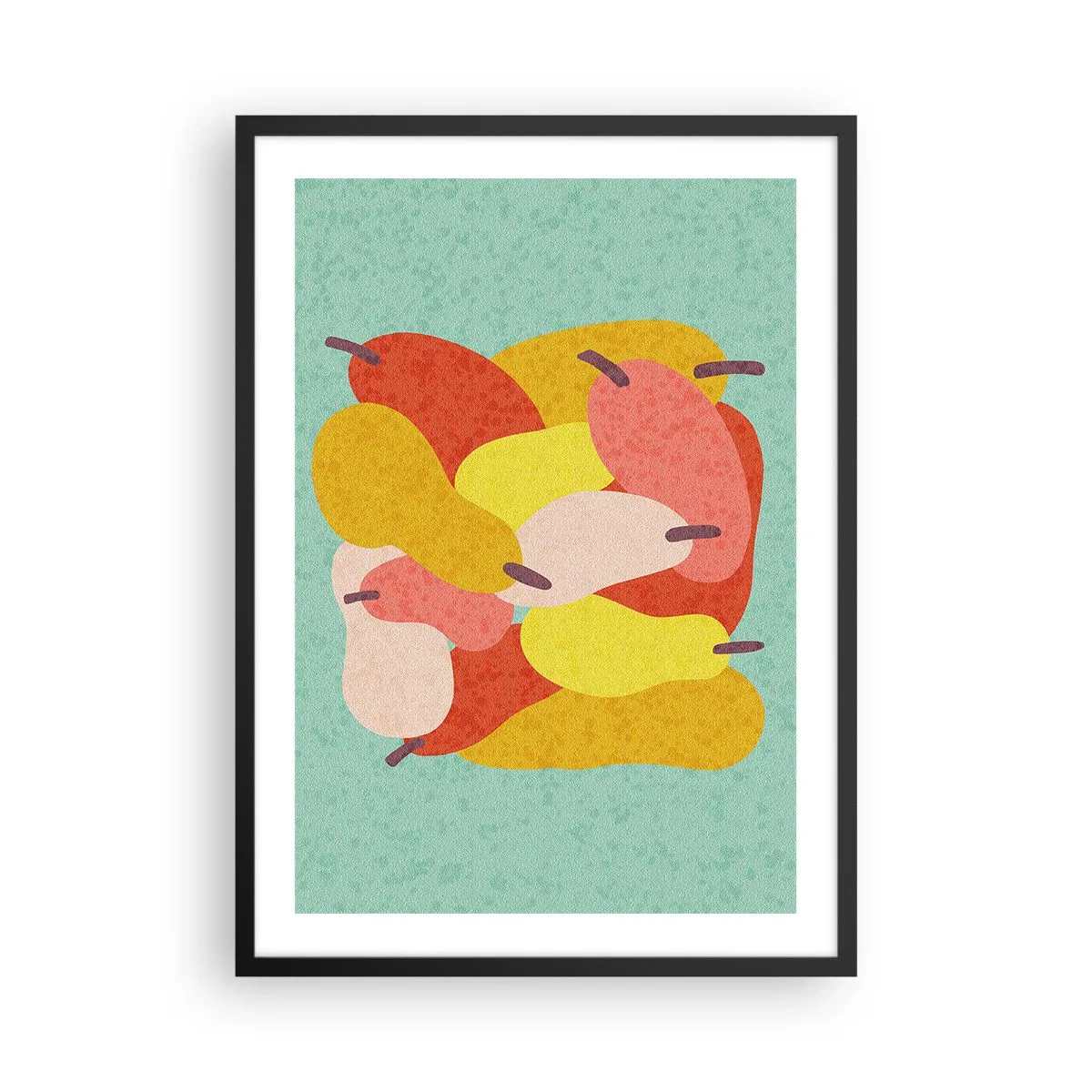 Plakat w czarnej ramie - Kolorowa ilustracja gruszek na turkusowym tle - 50x70cm - Spróbuj letniego słońca - Nowoczesna dekoracja ścienna do salonu i sypialni ARTTOR