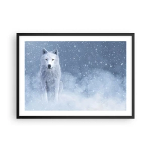 Plakat w czarnej ramie - Biały wilk w śnieżnej scenerii - 70x50cm - W zimowym duchu - Nowoczesna dekoracja ścienna do salonu i sypialni ARTTOR