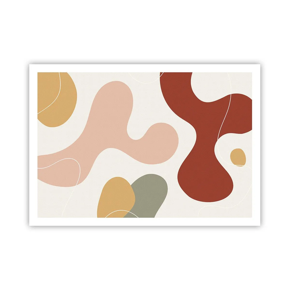 Plakat - Abstrakcyjna kompozycja w pastelowych odcieniach z dynamicznymi kształtami - 100x70cm - Esy czy floresy? - Nowoczesna dekoracja ścienna do salonu i sypialni ARTTOR