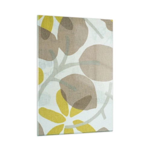 Obraz na szkle - Stylizowane liście i kwiaty w pastelowych beżach i żółciach - 50x70cm - Kompozycja w pełnym słońcu - Nowoczesna dekoracja ścienna do salonu, kuchni i sypialni ARTTOR
