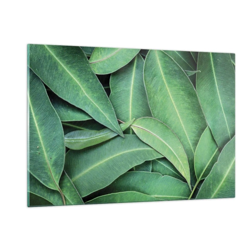 Obraz na szkle - Zbliżenie zielonych liści ułożonych warstwowo - 120x80cm - Soczyste i świeże - Nowoczesna dekoracja ścienna do salonu, kuchni i sypialni ARTTOR
