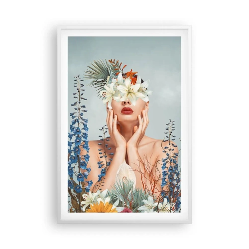 Plakat w białej ramie - Kobieta – kwiat - 61x91 cm
