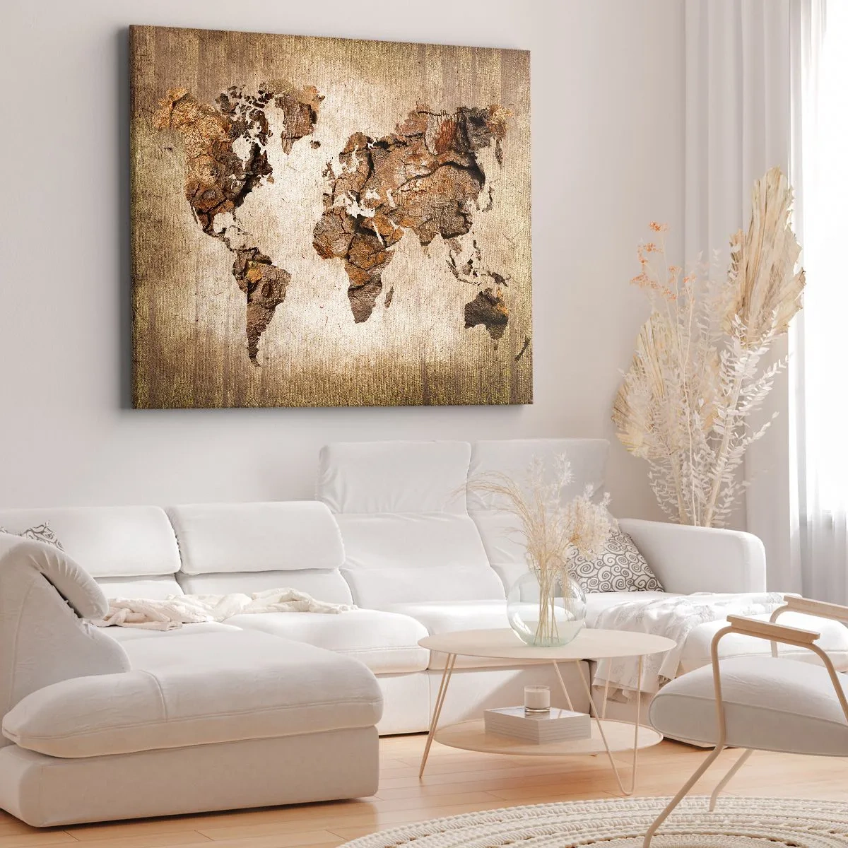 Obraz na płótnie - Mapa świata w drewnianym, rustykalnym stylu - 120x80cm - Odkrycie świata - Nowoczesna dekoracja ścienna do salonu, kuchni i sypialni ARTTOR