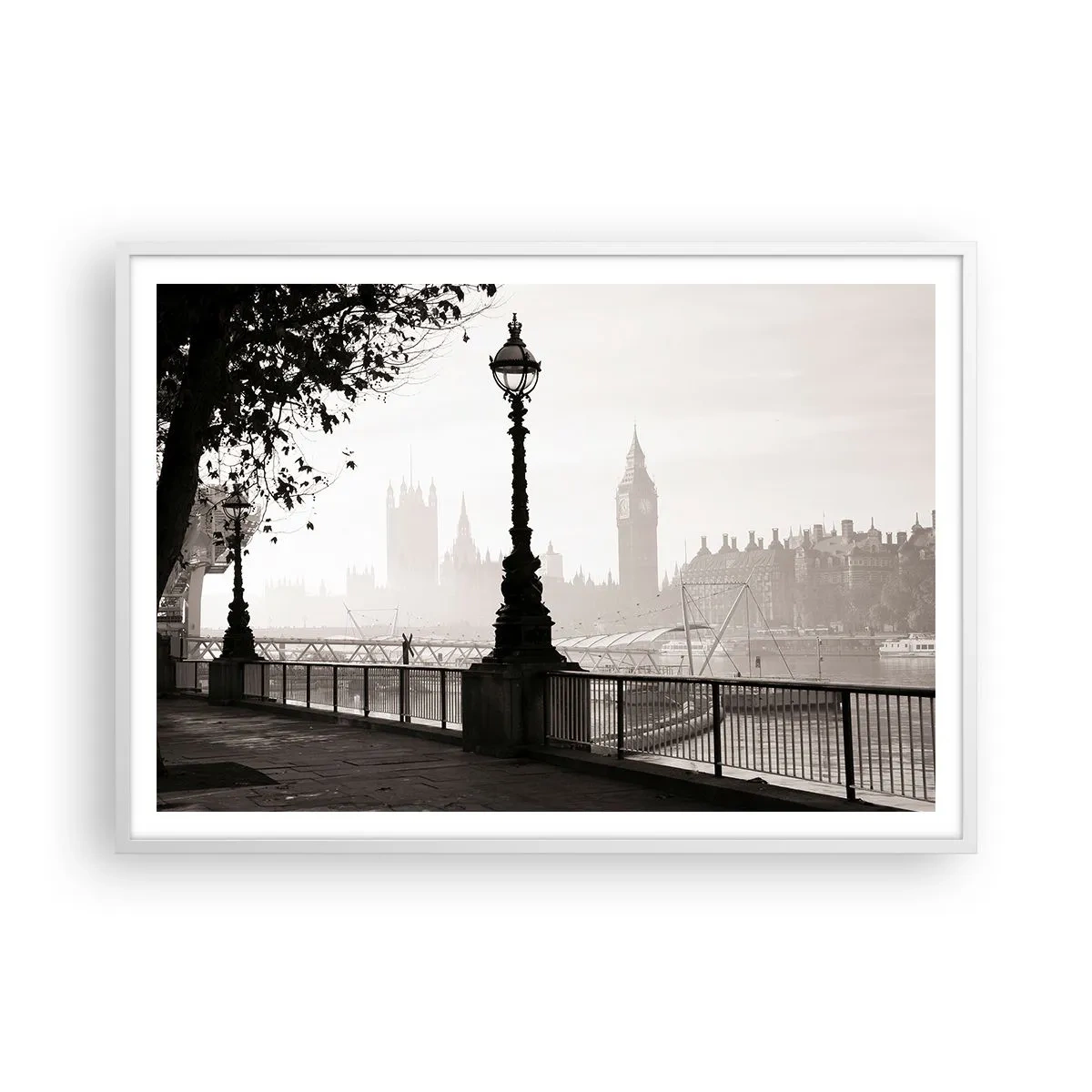 Plakat w białej ramie - Londyński poranek - 100x70 cm