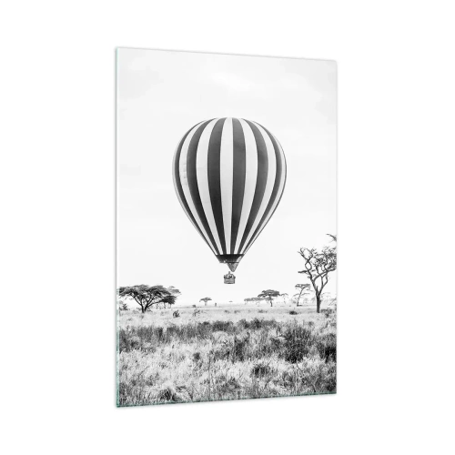Obraz na szkle - Balon na gorące powietrze unoszący się nad sawanną - 70x100cm - Nad sawanną - Nowoczesna dekoracja ścienna do salonu i sypialni ARTTOR