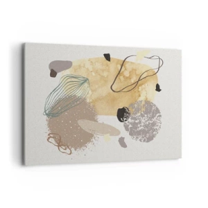 Obraz na płótnie - Kompozycja abstrakcyjnych kształtów w beżach i żółciach - 120x80cm - Plumkologia stosowana - Nowoczesna dekoracja ścienna do salonu, kuchni i sypialni ARTTOR