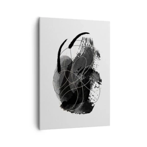 Obraz na płótnie - Abstrakcyjna kompozycja w odcieniach czerni i szarości z złotymi liniami - 50x70cm - Wysnute z czerni - Nowoczesna dekoracja ścienna do salonu, kuchni i sypialni ARTTOR