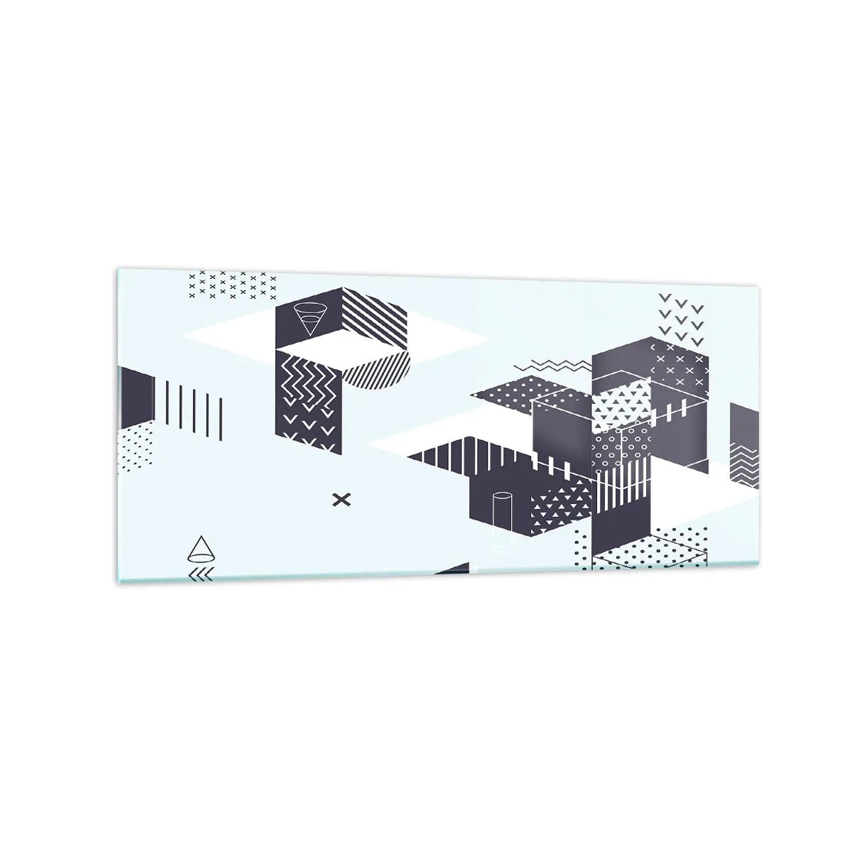 Obraz na szkle - Nowoczesna grafika geometryczna w odcieniach bieli i granatu - 120x50cm - W duszy matematyka - Nowoczesna dekoracja ścienna do salonu i sypialni ARTTOR