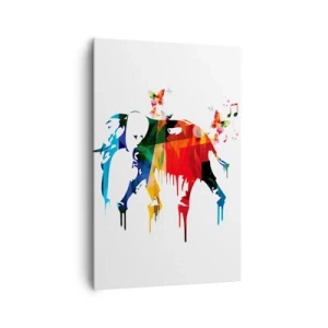 Obraz na płótnie - Kolorowy słoń z motylami w nowoczesnym geometrycznym stylu - 80x120cm - Tańczyć każdy może - Nowoczesna dekoracja ścienna do salonu i sypialni ARTTOR