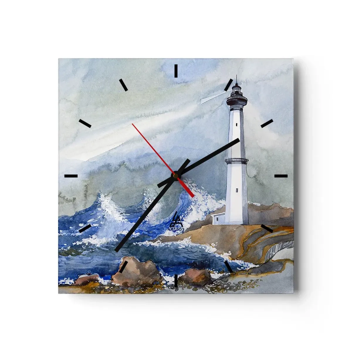 Zegar ścienny - Latarnia morska na skalistym brzegu z wzburzonym morzem - 30x30cm - Przeciwko ciemności i nawałnicy - Nowoczesna dekoracja ścienna do salonu i sypialni ARTTOR
