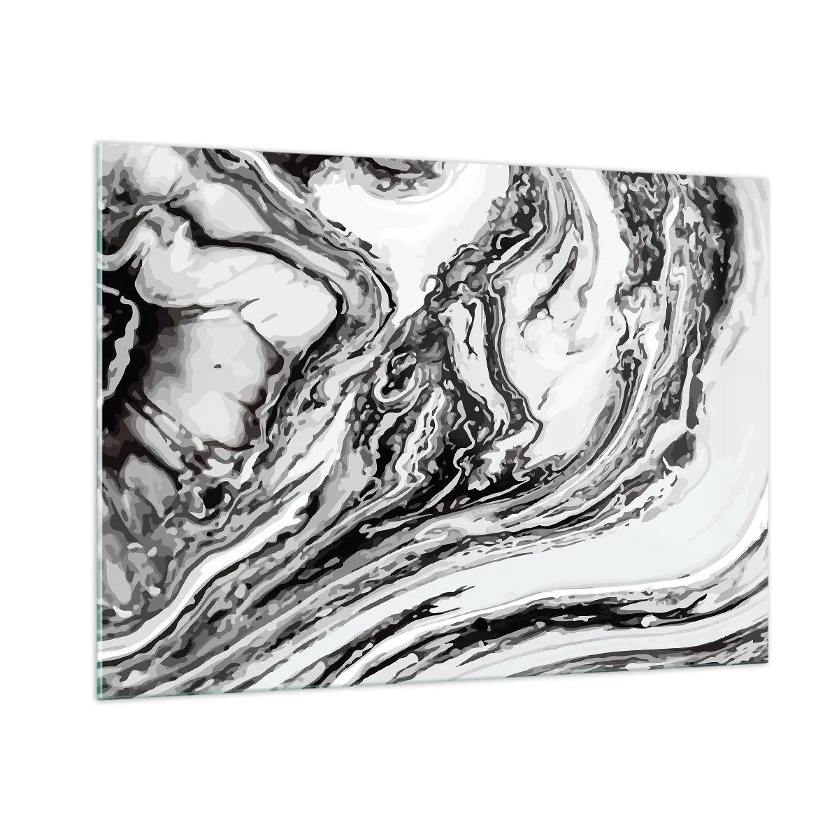 Obraz na szkle - Abstrakcyjny wzór w odcieniach czerni i bieli przypominający fale - 100x70cm - Na poczatku był chaos - Nowoczesna dekoracja ścienna do salonu, kuchni i sypialni ARTTOR