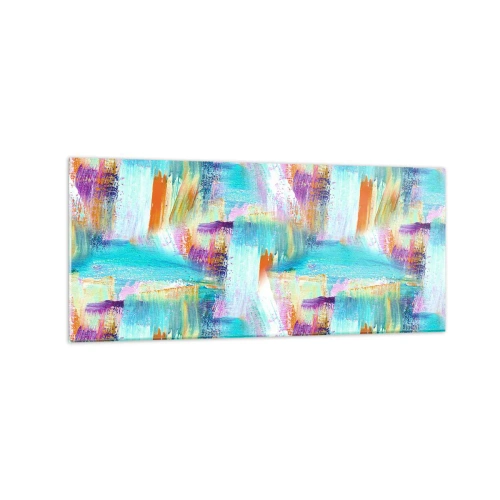 Obraz na szkle - Kolorowa abstrakcja z dynamicznymi pociągnięciami pędzla - 120x50cm - Pogodny mazaniec-przekładaniec - Nowoczesna dekoracja ścienna do salonu i sypialni ARTTOR