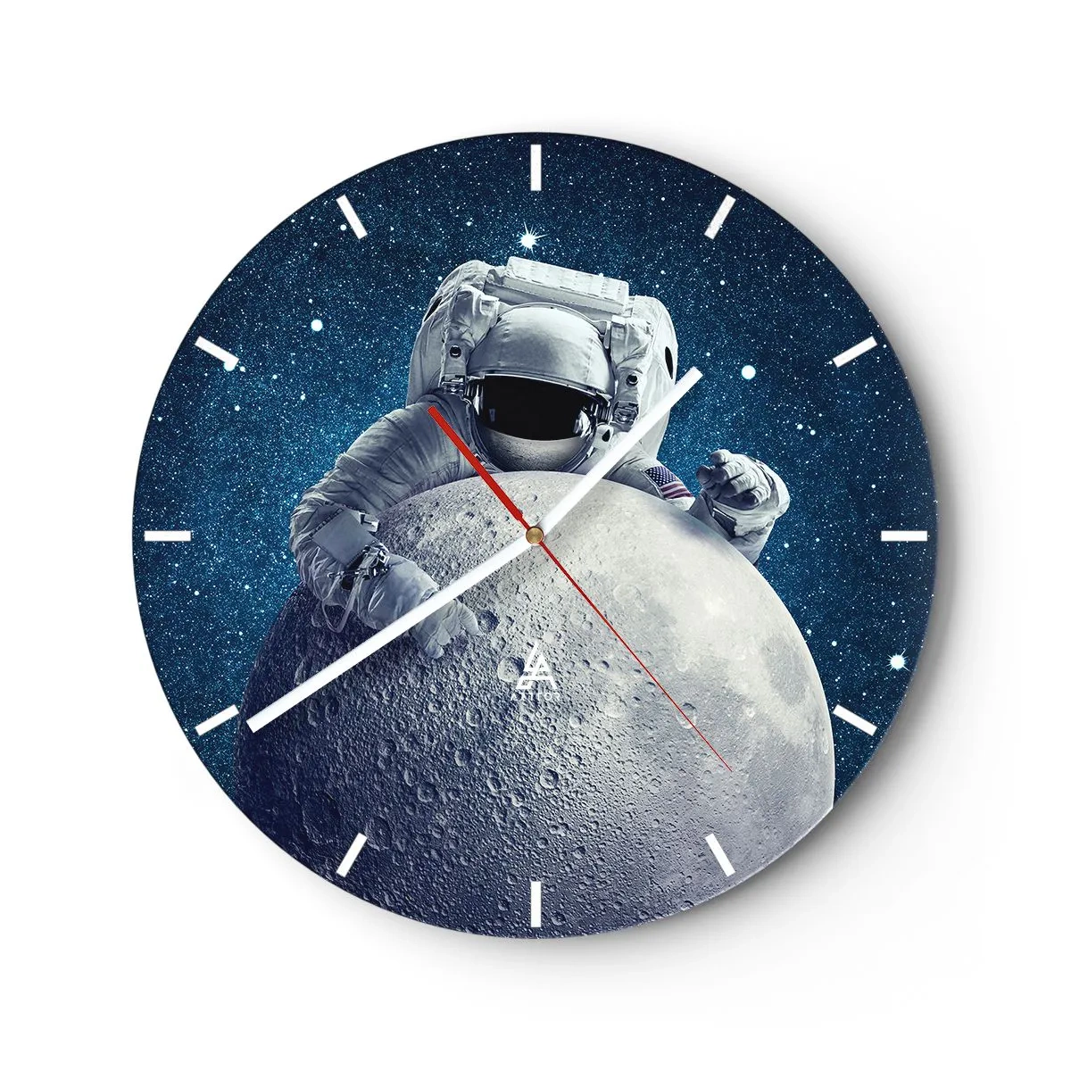 Zegar ścienny - Astronauta trzymający Księżyc na tle kosmosu - 30x30cm - Kosmiczny żartowniś - Nowoczesna dekoracja ścienna do salonu, kuchni i sypialni ARTTOR