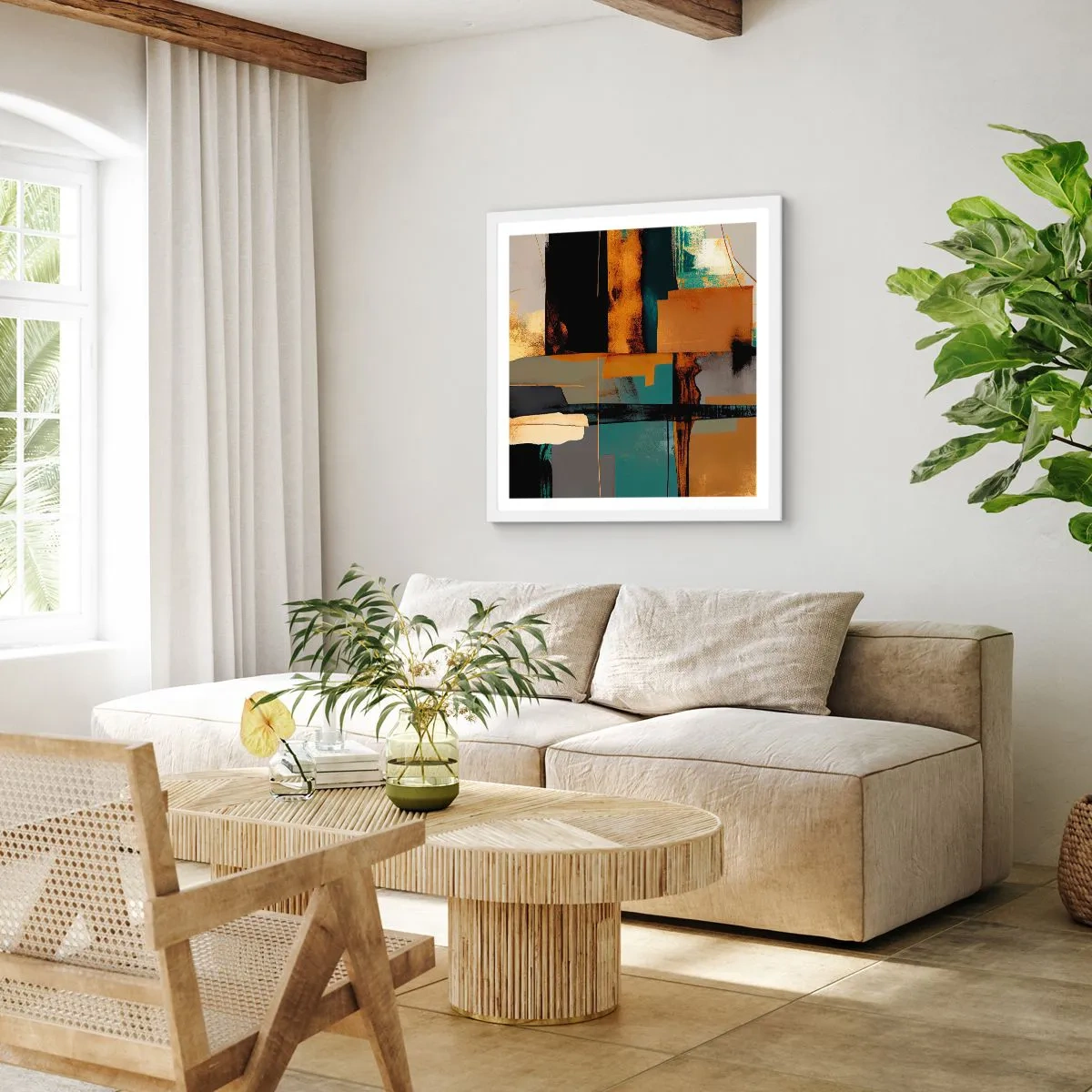 Plakat w białej ramie - Abstrakcja – światło i cień - 40x40 cm