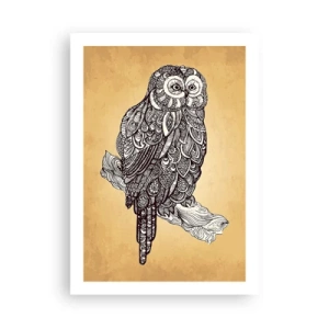 Plakat - Stylizowana sowa w ornamentowym wzorze na beżowym tle - 50x70cm - Misterne ornamenty mądrości - Nowoczesna dekoracja ścienna do salonu, kuchni i sypialni ARTTOR