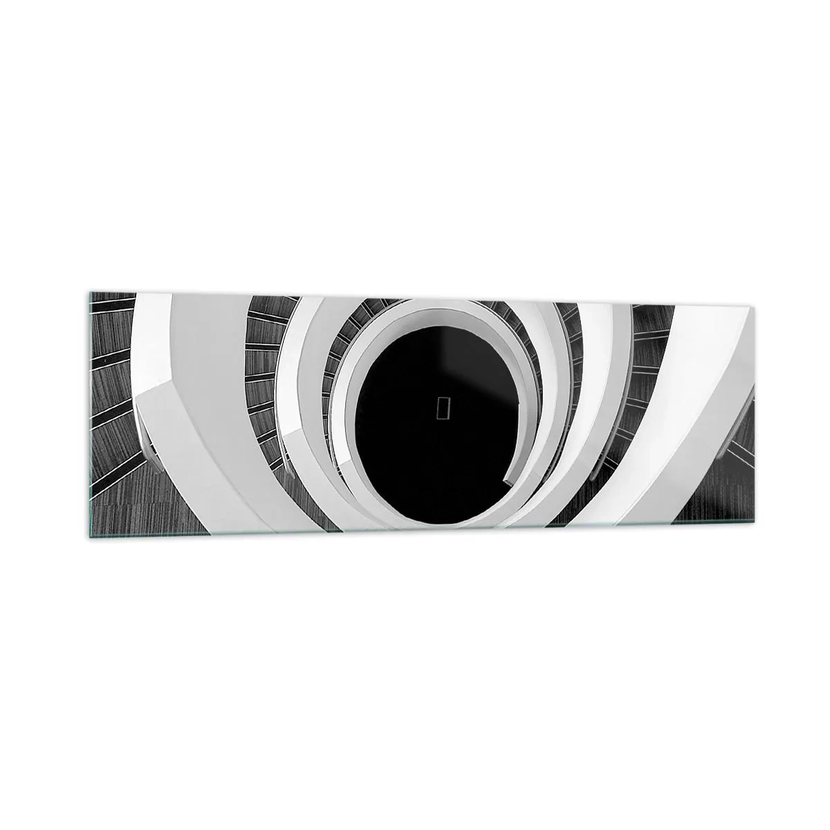 Obraz na szkle - Czarno-biała spirala schodów w nowoczesnym stylu - 160x50cm - Do istoty rzeczy - Nowoczesna dekoracja ścienna do salonu i sypialni ARTTOR