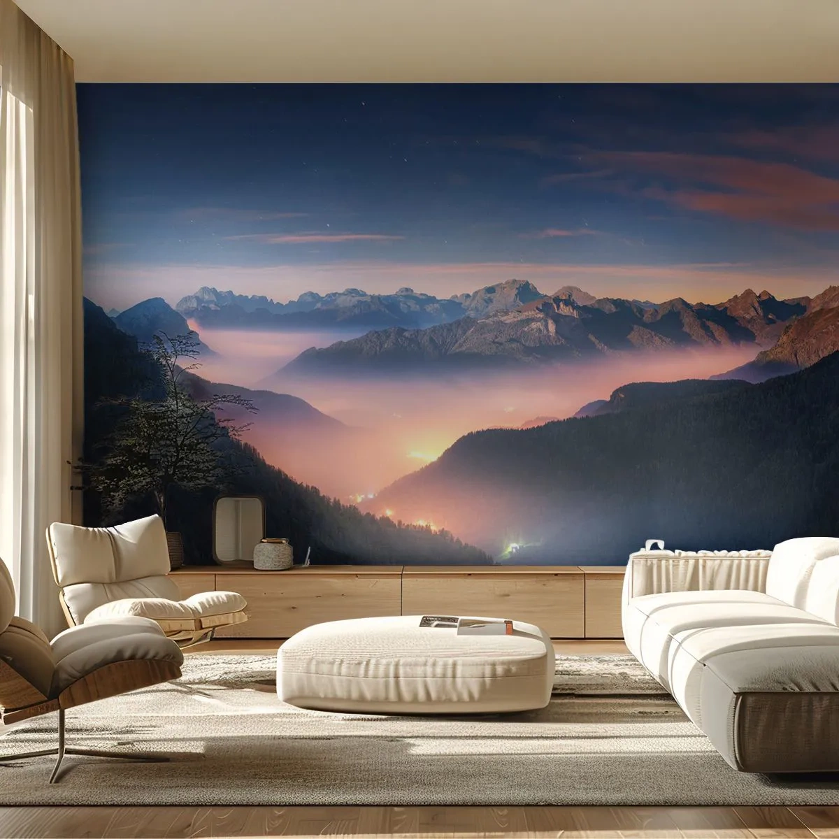 Fototapeta Premium Canvas - Górski krajobraz z doliną wypełnioną mgłą - 100x70cm - Światło w dolinach - Nowoczesna dekoracja ścienna do salonu i sypialni ARTTOR