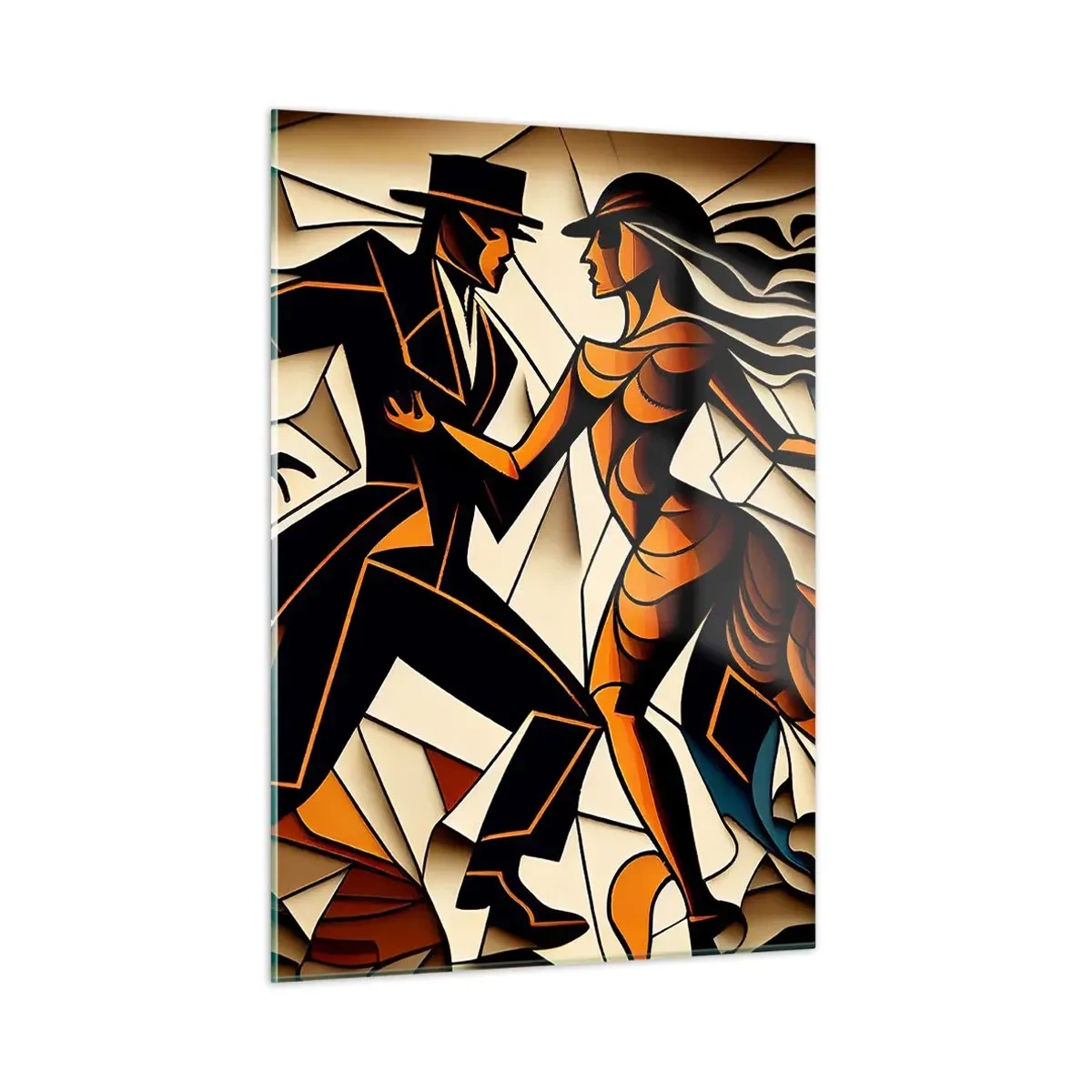 Obraz na szkle - Stylizowana para w tańcu w dynamicznej abstrakcyjnej formie - 50x70cm - Taniec pasji i namiętności - Nowoczesna dekoracja ścienna do salonu, kuchni i sypialni ARTTOR