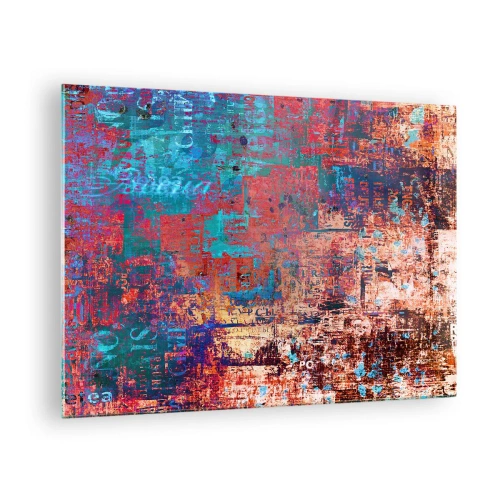 Obraz na szkle - Abstrakcyjna kompozycja w odcieniach niebieskiego i czerwieni - 70x50cm - Pamięć i niepamięć - Nowoczesna dekoracja ścienna do salonu i sypialni ARTTOR