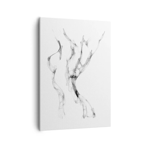 Obraz na płótnie - Abstrakcyjne czarne linie przypominające dym na białym tle - 50x70cm - Piękna i silna - Nowoczesna dekoracja ścienna do salonu, kuchni i sypialni ARTTOR