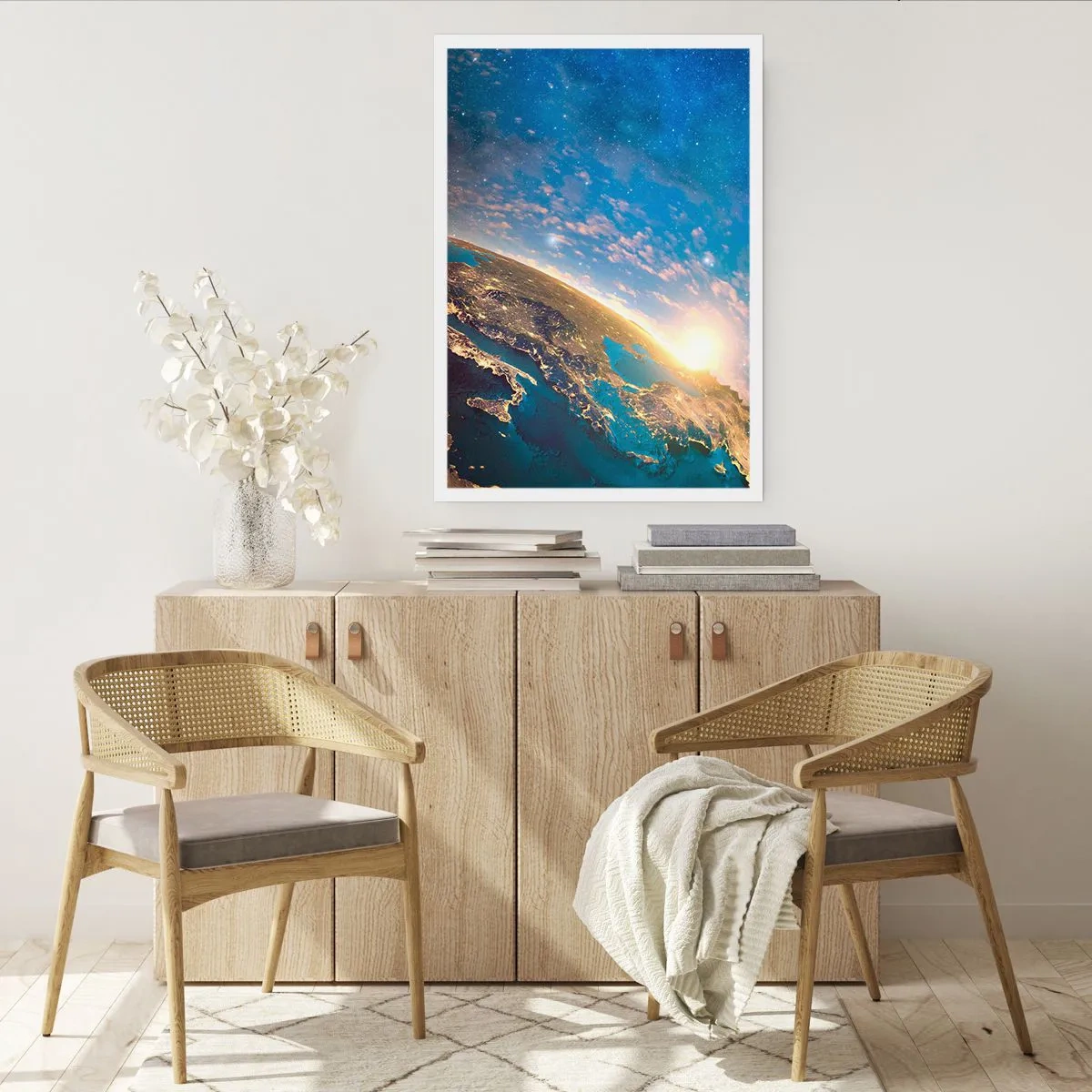 Plakat - Ziemia widziana z kosmosu o wschodzie słońca - 50x70cm - Spójrzmy na siebie z dystansu - Nowoczesna dekoracja ścienna do salonu, kuchni i sypialni ARTTOR