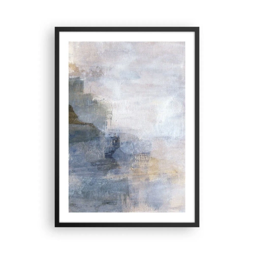 Plakat w czarnej ramie - Abstrakcyjna kompozycja w tonacji błękitu i beżu - 50x70cm - Tony i akordy barw - Nowoczesna dekoracja ścienna do salonu i sypialni ARTTOR