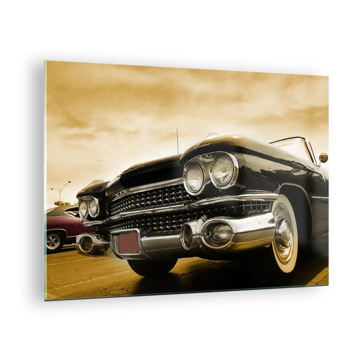 Obraz na szkle - Przód klasycznego samochodu w eleganckim stylu retro - 70x50cm - Klasyka nigdy nie przemija - Nowoczesna dekoracja ścienna do salonu i sypialni ARTTOR