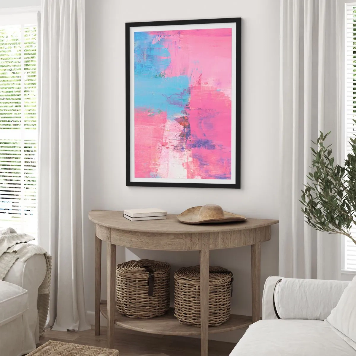 Plakat w czarnej ramie - Róż, błękit i szczypta światła - 70x100 cm