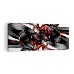 Obraz na płótnie - Abstrakcyjna grafika 3D z czarnymi i czerwonymi elementami - 120x50cm - Ruch w graficie i czerwieni - Nowoczesna dekoracja ścienna do salonu i sypialni ARTTOR
