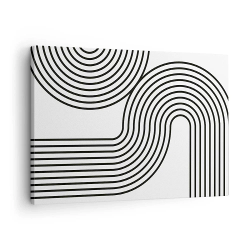Obraz na płótnie - Abstrakcyjny obraz z czarnymi liniami tworzącymi geometryczne wzory na białym tle - 70x50cm - Na zakręcie - Nowoczesna dekoracja ścienna do salonu i sypialni ARTTOR
