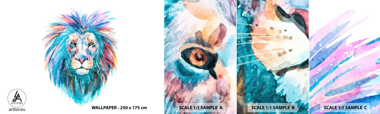 Fototapeta Próbka Samoprzylepna Deluxe Sticker - Elektryzująca aura - Zwierzęta, Lew, Abstrakcja - 100x30 cm