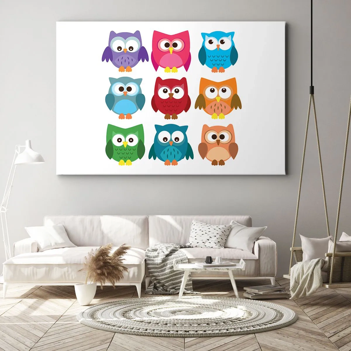 Obraz na płótnie - Kolorowe ilustracje sów w dziecięcym stylu - 120x80cm - Różnić można się zabawnie - Nowoczesna dekoracja ścienna do salonu, kuchni i sypialni ARTTOR