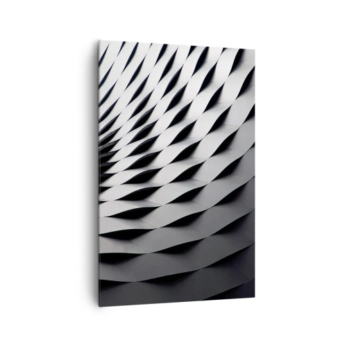 Obraz na płótnie - Abstrakcyjny wzór geometryczny w odcieniach czerni i bieli - 80x120cm - Na powierzchni fal - Nowoczesna dekoracja ścienna do salonu i sypialni ARTTOR