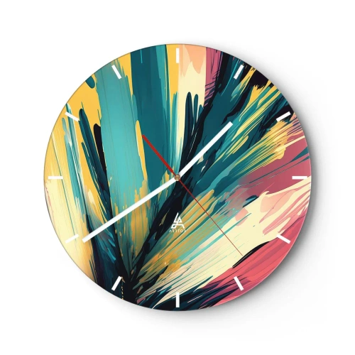 Zegar ścienny - Eksplozja barw w stylu ekspresyjnych pociągnięć pędzla - 30x30cm - Kompozycja – eksplozja radości - Nowoczesna dekoracja ścienna do salonu, kuchni i sypialni ARTTOR