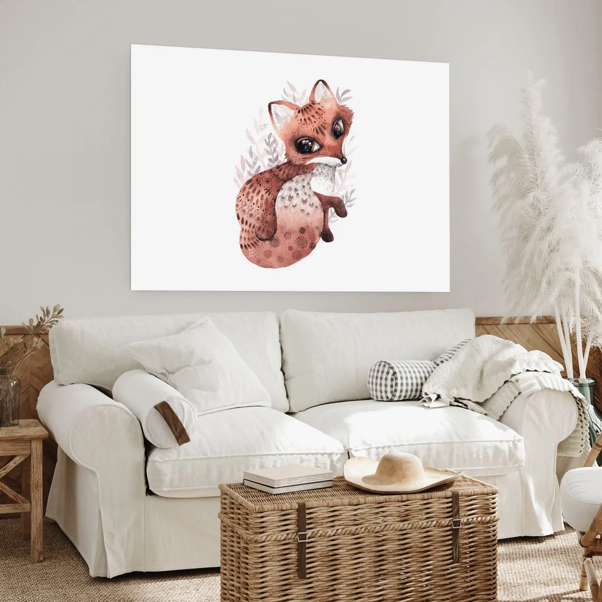 Plakat - Uroczy lisek w akwarelowym stylu na jasnym tle - 100x70cm - Tylko pokochać - Nowoczesna dekoracja ścienna do salonu i sypialni ARTTOR