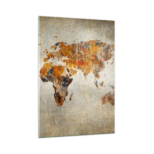 Obraz na szkle - Artystyczna mapa świata w ciepłych odcieniach - 50x70cm - Naprawdę wielki świat - Nowoczesna dekoracja ścienna do salonu, kuchni i sypialni ARTTOR