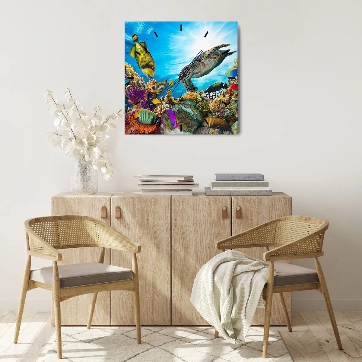 Zegar ścienny - Koralowa promenada - 40x40 cm