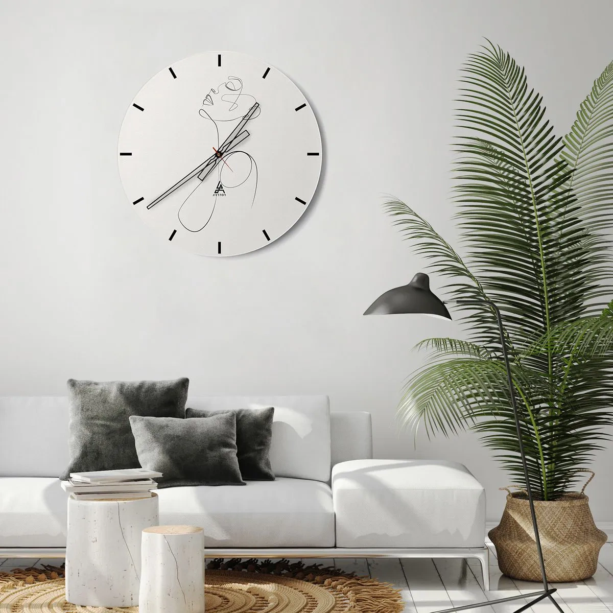 Zegar ścienny - Kobiecy profil wykonany czarną linią na jasnym tle - 30x30cm - Zapętlona w marzeniach - Nowoczesna dekoracja ścienna do salonu, kuchni i sypialni ARTTOR