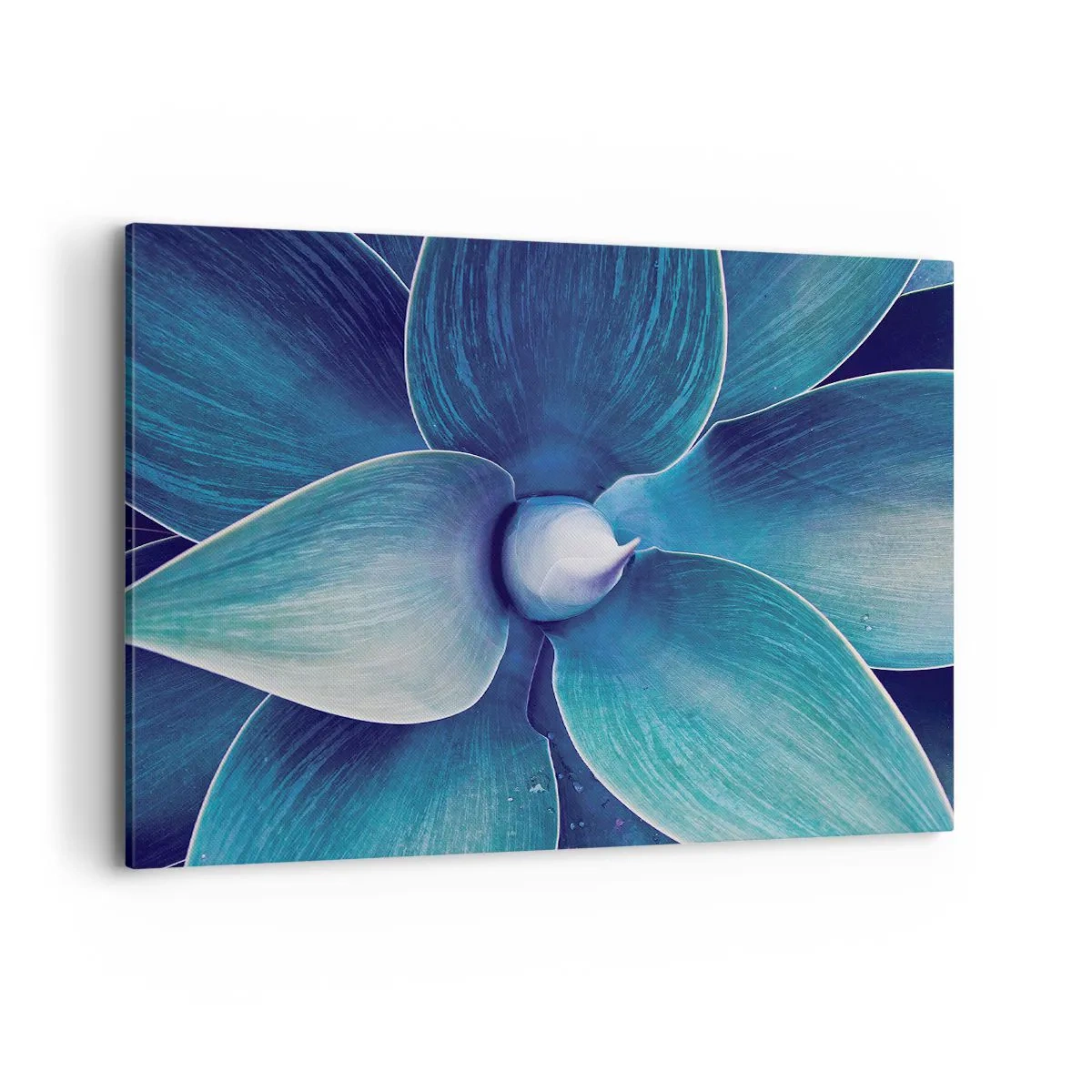 Obraz na płótnie - Zbliżenie na abstrakcyjny kwiat w odcieniach błękitu - 100x70cm - Zbłękitniały od nieba - Nowoczesna dekoracja ścienna do salonu, kuchni i sypialni ARTTOR
