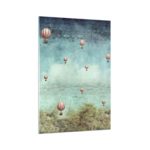 Obraz na szkle - Retro balony na tle błękitnego nieba i zieleni - 70x100cm - Wolni od zgiełku życia - Nowoczesna dekoracja ścienna do salonu i sypialni ARTTOR
