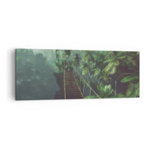 Obraz na płótnie - Wiszący most w tropikalnym lesie otoczonym mgłą - 140x50cm - Nad kipielą zieleni - Nowoczesna dekoracja ścienna do salonu i sypialni ARTTOR
