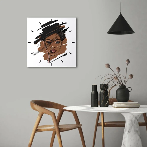Zegar ścienny - Portret kobiety z artystycznymi pociągnięciami farby - 30x30cm - Słodka jak czekolada - Nowoczesna dekoracja ścienna do salonu i sypialni ARTTOR